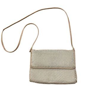 Whiting & Davis Vintage Cream Chainmail Mesh Enamel Crossbody Bag Purse